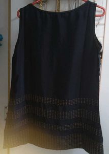 Navi blue Sleeveless Top with Patterned Hem