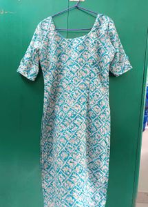 Beautiful Teal &amp; White Printed Kurta
