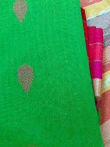 Parrot Green Saree with Pink Border