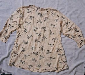 Butter Yellow Floral Printed Cotton Blend Kurti