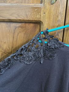 Brown Lace Shoulder Sweatshirt