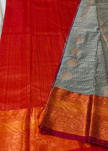 Elegant Grey Saree with Golden Motifs