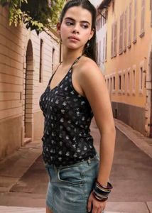 Black Ethnic Print Halter Tie-Up Top