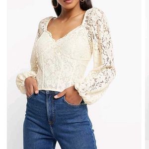 (Corset) Cream Lace Square Neck Top