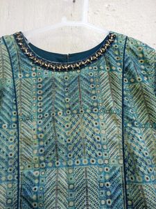 Elegant Teal Printed Ethnic Gown | Stylish Flared