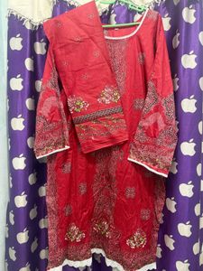 Vibrant Red Embroidered Kurta Set