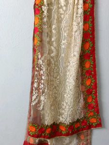 Elegant Cream Kurta with Floral Border