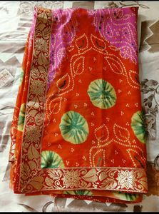 Navratri Special Bandhani Saree - Orange &amp; Pink