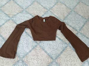 Brown Cropped Top with Bell Sleeves