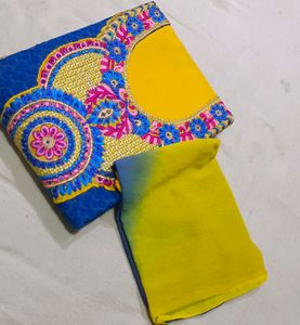 Blue Shirt Yellow Bottom Soft Duptta Pach Work