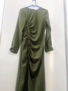 Zara Elegant Ruched Olive Green Dress