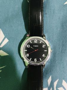 Timex Black Leather Strap Watch