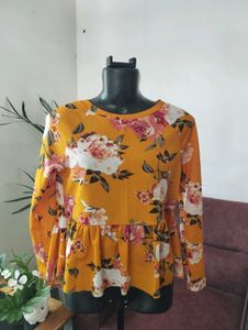 Vibrant Floral Print Peplum Top