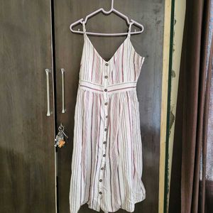 Striped Button-Front Midi Dress