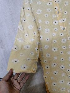 Yellow floral print kurta