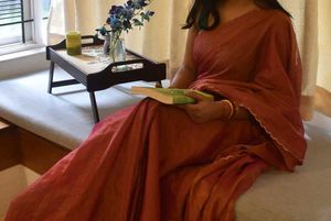 Tissue Silk Saree - Pink Red color