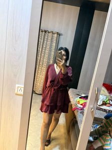Maroon Velvet Wrap Dress🎀🦋