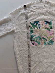 White Lace Floral Print Top