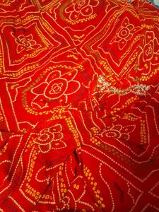 Vibrant Red Bandhani Saree