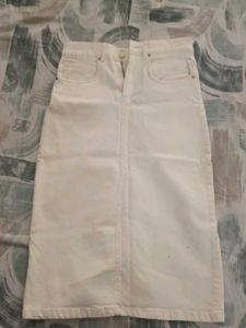 Classic White Denim Midi Skirt
