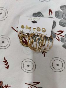 Gold Tone Hoop Earrings Set