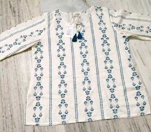White Kurta with Blue Print