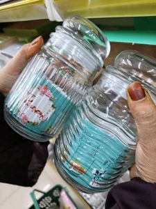 Set of 2 Decorative Glass Jars