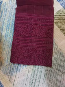 Maroon Chikankari Kurta Set