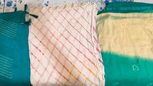 👉 3 Dupatta Combo – Teal, Cream &amp; Printed