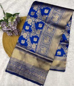 Royal Blue Silk Saree with Intricate Weaving
