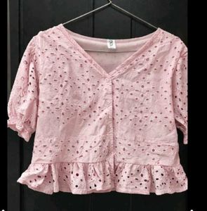 cute puff sleeve pink crop top