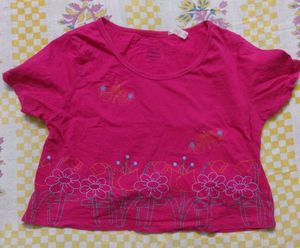 Cute Pink Butterfly & Flower Crop T-Shirt