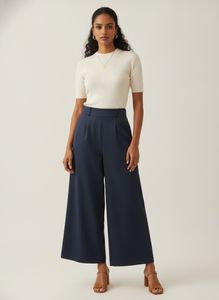 Stylish Wide-Leg Navy Pants
