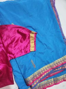 Banarsi saree (Blue &amp; pink) with Gold Accents