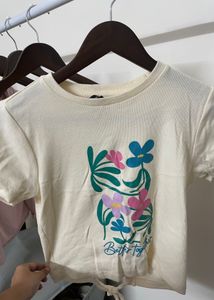 Cream Floral Tie-Waist T-Shirt