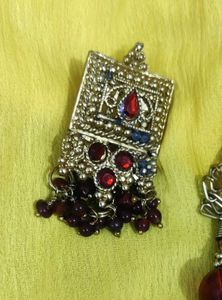 Maroon Beaded Necklace &amp; Chain Set