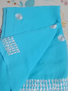 Elegant Sky Blue Embroidered Saree