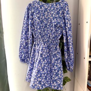 Blue Floral Twist Cut-Out Dress