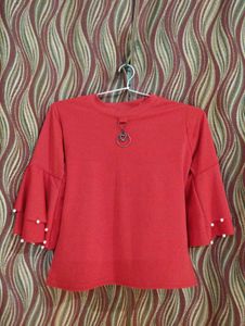 Red Bell Sleeve Short Length Top