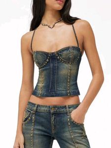 Dirty Wash Denim Corset looking Top