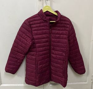 Men's Burgundy Quilted Jacket - Good Condition