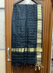 Elegant Black Dupatta with Gold Border