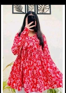 Floral Print Red Top