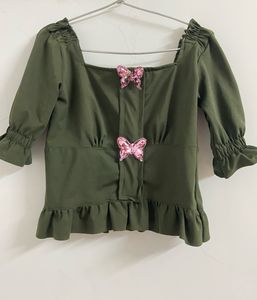 Bottle Green Square Neck Top