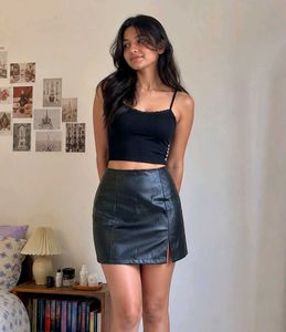 Black Faux Leather Mini Skirt