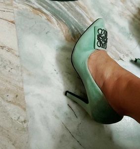 Mint Green Stilatos with Embellished Detail