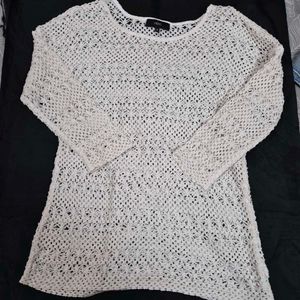 oversized White Crochet Knit  Top/ short dress