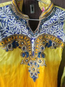 Yellow &amp; Blue Embroidered Salwar Suit