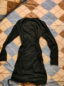 Black Ruched Long Sleeve Dress
