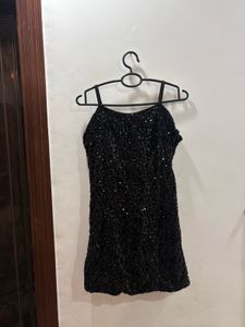 Sparkly Black Sequin Mini Dress |adjustable strap
